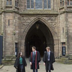 Sixth Form monitors outside Cathedral doors